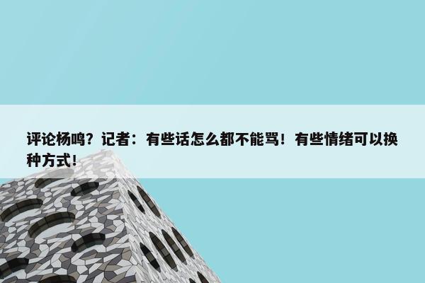 评论杨鸣？记者：有些话怎么都不能骂！有些情绪可以换种方式！